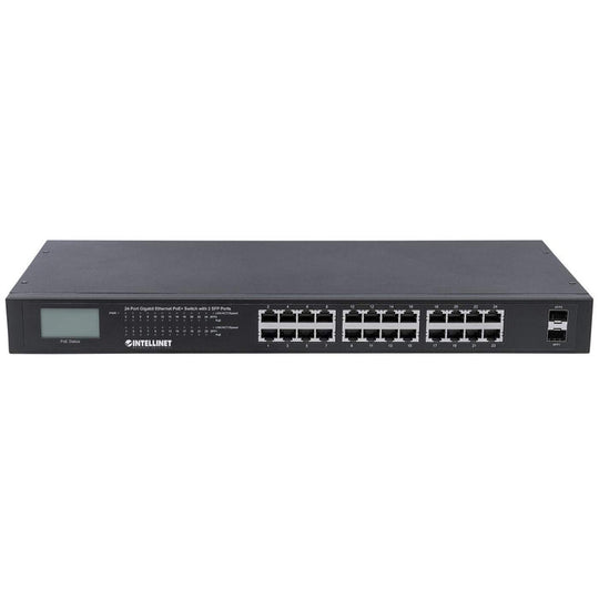Intellinet 24-Port Gigabit Ethernet PoE+ Switch with 2 SFP Ports and LCD Screen, 561242