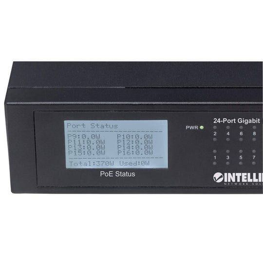 Intellinet 24-Port Gigabit Ethernet PoE+ Switch with 2 SFP Ports and LCD Screen, 561242