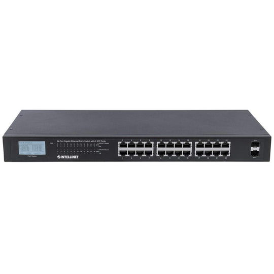 Intellinet 24-Port Gigabit Ethernet PoE+ Switch with 2 SFP Ports and LCD Screen, 561242