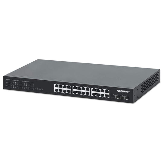 Intellinet 24-Port Gigabit Ethernet PoE+ Switch with Four 10G SFP+ Uplinks, 561761