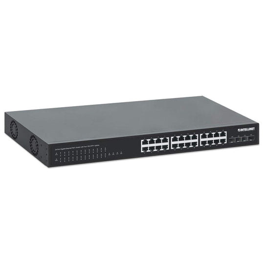 Intellinet 24-Port Gigabit Ethernet PoE+ Switch with Four 10G SFP+ Uplinks, 561761