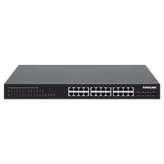Intellinet 24-Port Gigabit Ethernet PoE+ Switch with Four 10G SFP+ Uplinks, 561761
