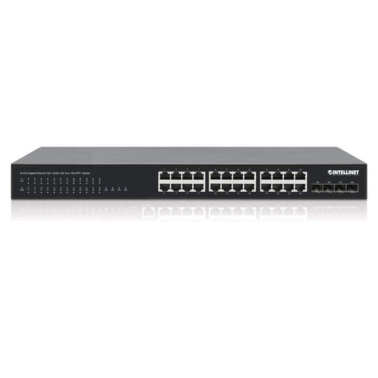 Intellinet 24-Port Gigabit Ethernet PoE+ Switch with Four 10G SFP+ Uplinks, 561761