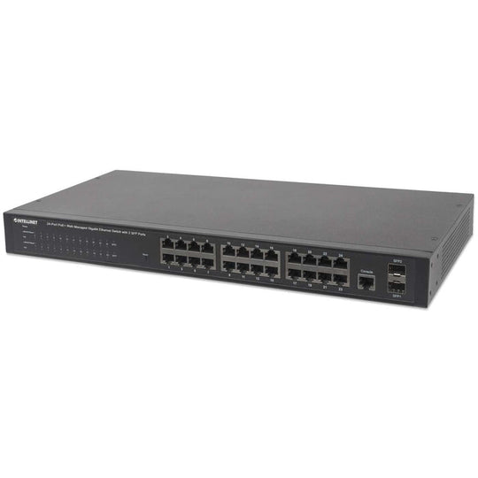Intellinet 24-Port Gigabit Ethernet PoE+ Web-Managed Switch with 2 SFP Ports, 560559