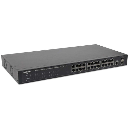 Intellinet 24-Port Gigabit Ethernet PoE+ Web-Managed Switch with 2 SFP Ports, 560559