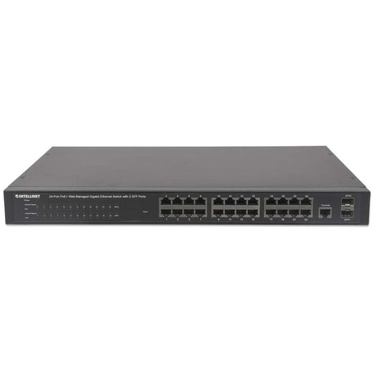 Intellinet 24-Port Gigabit Ethernet PoE+ Web-Managed Switch with 2 SFP Ports, 560559