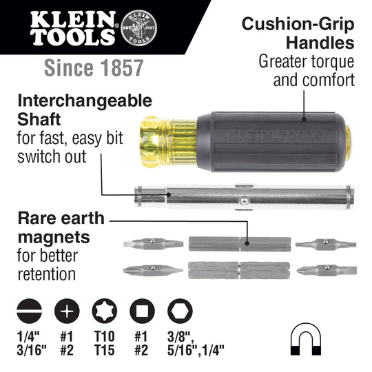 Klein Tools 11-in-1 Magnetic Screwdriver / Nut Driver, 32500MAG