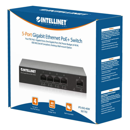 Intellinet 5-Port Gigabit Ethernet PoE+ Switch, 561792