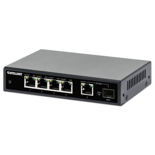 Intellinet 5-Port Gigabit Ethernet PoE+ Switch with SFP Port, 561822