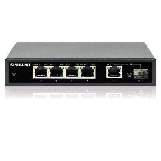 Intellinet 5-Port Gigabit Ethernet PoE+ Switch with SFP Port, 561822
