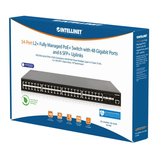 Intellinet 54-Port L2+ Fully Managed PoE+ Switch with 48 Gigabit Ports and 6 SFP+ Uplinks, 561969