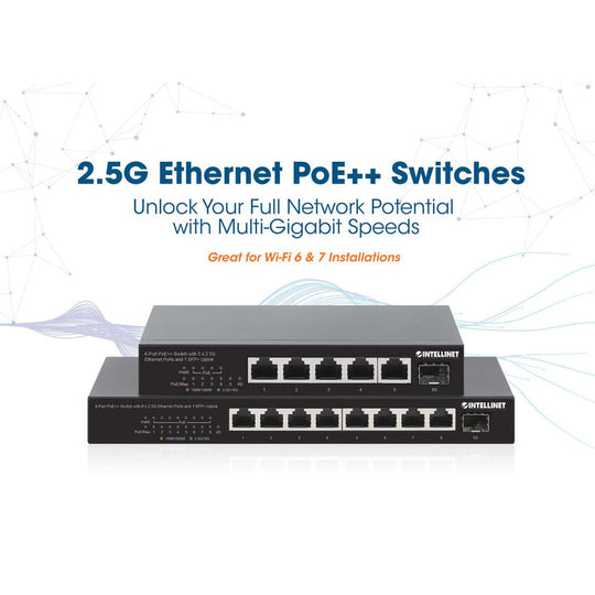 Intellinet 6-Port PoE++ Switch with 5 x 2.5G Ethernet Ports and 1 SFP+ Uplink