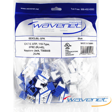 Wavenet Cat6, SDJ-Series, UTP, 110-Type, 8P8C, RJ-45, Keystone Jack,T568A/B, 25-Pack