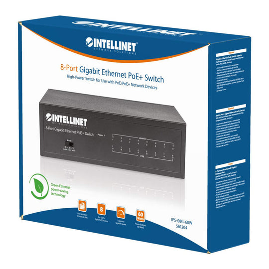 Intellinet 8-Port Gigabit Ethernet PoE+ Switch, 561204