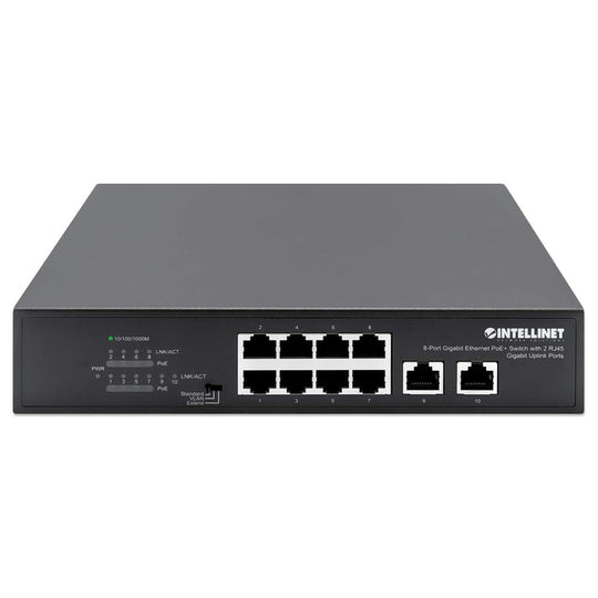 Intellinet 8-Port Gigabit Ethernet PoE+ Switch with 2 RJ45 Gigabit Uplink Ports, 561402