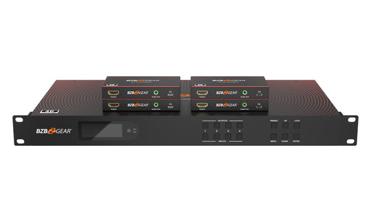 BZBGEAR 4×4 4K UHD Seamless HDMI Matrix Switcher/Video Wall Processor/MultiViewer Over Cat5/6/7 with 4xReceiver Kit