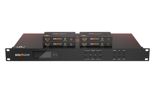 BZBGEAR 4×4 4K UHD Seamless HDMI Matrix Switcher/Video Wall Processor/MultiViewer Over Cat5/6/7 with 4xReceiver Kit