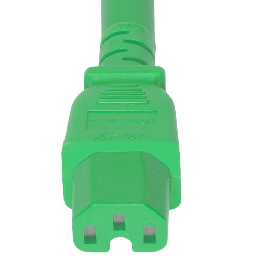World Cord 5-15P to C15 15A 125V 14/3 SJT Power Cord - Green
