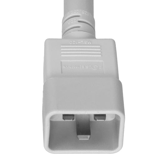 World Cord C20 to C21 20A 250V 12/3 SJT Power Cord - White