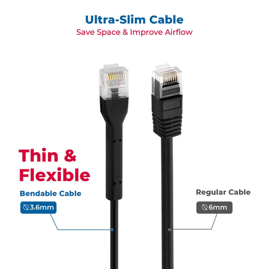 Cat6A UTP Bendable Slim Ethernet Network Cable, 28AWG - Black