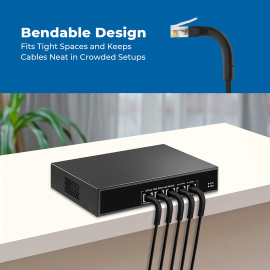 Cat6A UTP Bendable Slim Ethernet Network Cable, 28AWG - Black