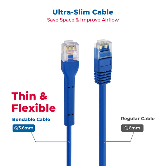 Cat6A UTP Bendable Slim Ethernet Network Cable, 28AWG - Blue