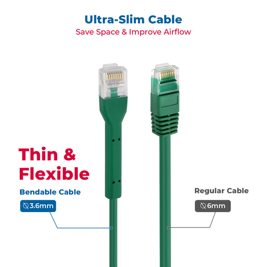 Cat6A UTP Bendable Slim Ethernet Network Cable, 28AWG - Green
