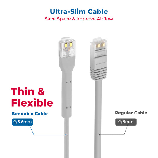 Cat6A UTP Bendable Slim Ethernet Network Cable, 28AWG - Gray