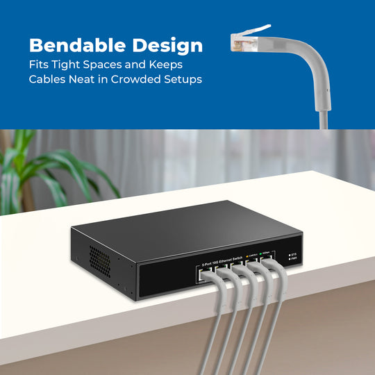 Cat6A UTP Bendable Slim Ethernet Network Cable, 28AWG - Gray