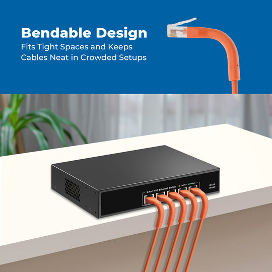 Cat6A UTP Bendable Slim Ethernet Network Cable, 28AWG - Orange