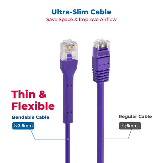 Cat6A UTP Bendable Slim Ethernet Network Cable, 28AWG - Purple