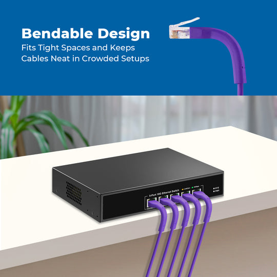 Cat6A UTP Bendable Slim Ethernet Network Cable, 28AWG - Purple