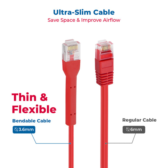 Cat6A UTP Bendable Slim Ethernet Network Cable, 28AWG - Red