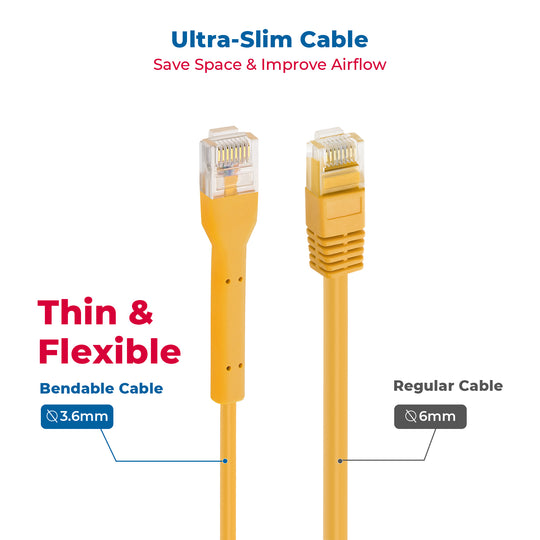 Cat6A UTP Bendable Slim Ethernet Network Cable, 28AWG - Yellow