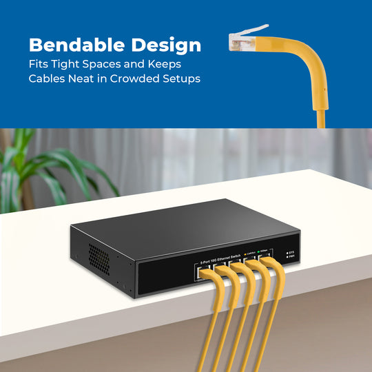 Cat6A UTP Bendable Slim Ethernet Network Cable, 28AWG - Yellow