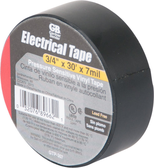 Gardner Bender Black Electrical Tape - 3/4 inch x 30ft, GTP-307
