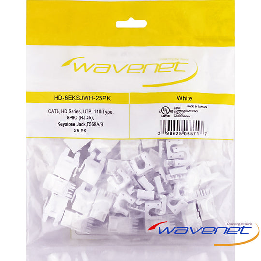 Wavenet Cat6, HDJ-Series, UTP, 110-Type, 8P8C, RJ-45, Keystone Jack,T568A/B, 25-Pack