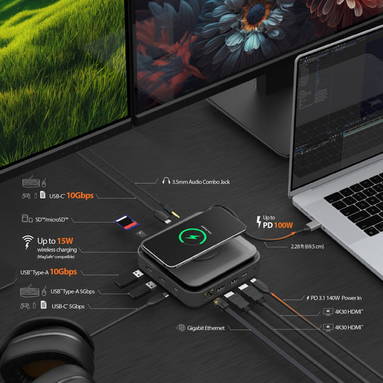 j5create USB-C® Dock Dual 4K HDMI™ with 140W GaN PD 3.1 Power Adapter, JCD3199p