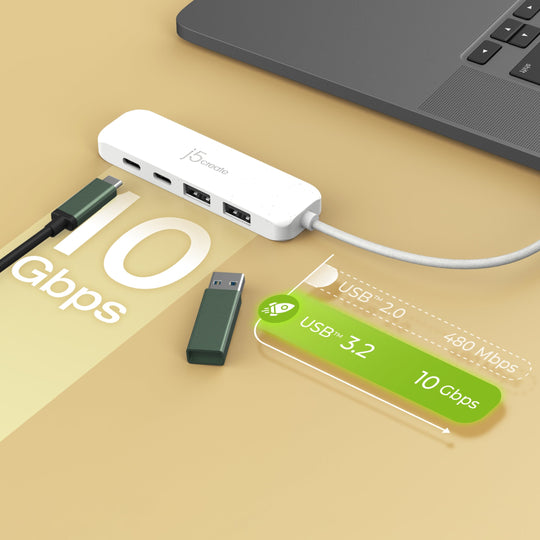 j5create Eco-Friendly USB-C® to 4-Port Type-C & Type-A Gen 2 Hub