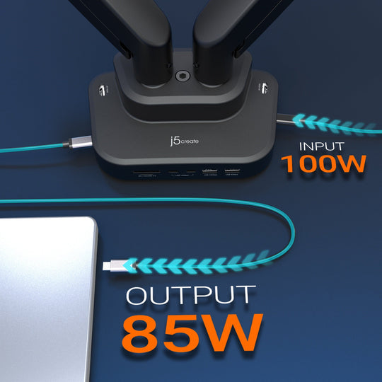 j5create Ergonomic Dual-Monitor Mount with Docking Station, JTSA302