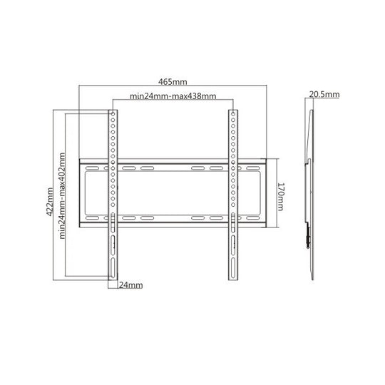 Rhino Brackets Low Profile Fixed TV Wall Mount for 32-55 Inch Screens