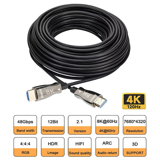 NetStrand eARC Fiber Optic HDMI Cable 4K@120Hz, 8K@60Hz, 48Gbps, CL3 Rated
