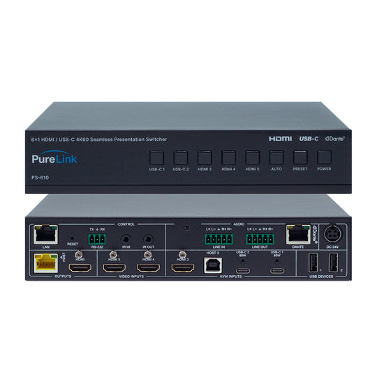 PureLink 6×1 HDMI / USB-C 4K60 Seamless Presentation Switcher with Dante