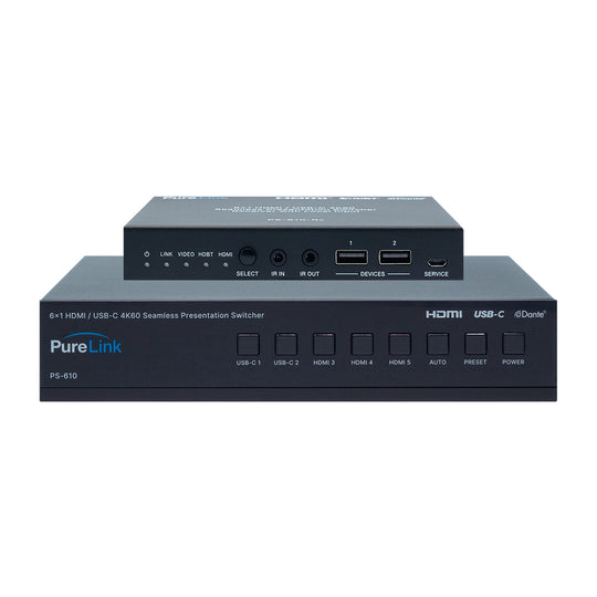 PureLink 6×1 HDMI / USB-C 4K60 Seamless Presentation Switcher with Dante