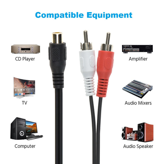 6 Inch RCA Female to (2) RCA Male Adapter Cable