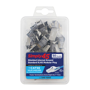 Simply45 Cat5e Shielded Internal Ground Standard Series RJ45 Modular Plugs - 50/Pack