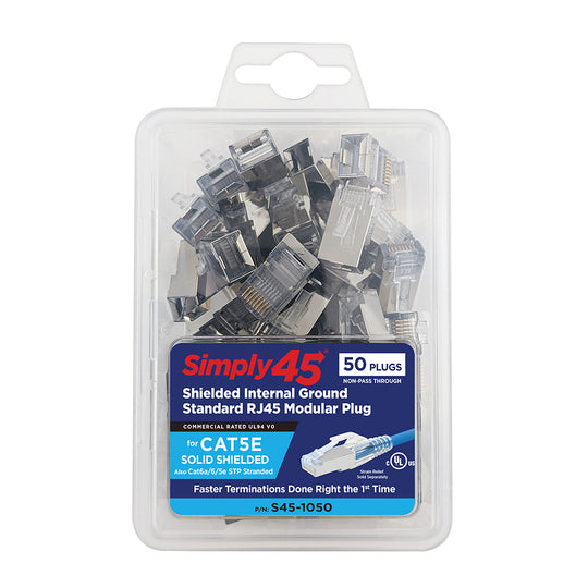 Simply45 Cat5e Shielded Internal Ground Standard Series RJ45 Modular Plugs - 50/Pack
