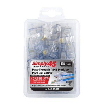 Simply45 PROSeries Pass Through Plugs  Blue Tint - Cat5e UTP with Cap45™