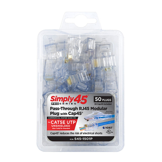 Simply45 PROSeries Pass Through Plugs  Blue Tint - Cat5e UTP with Cap45™