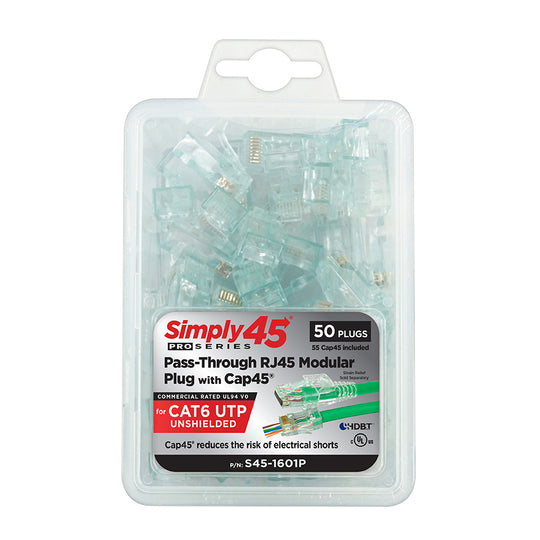 Simply45 ProSeries Cat6 Unshielded Pass-Through RJ45 Modular Plugs with Cap45®